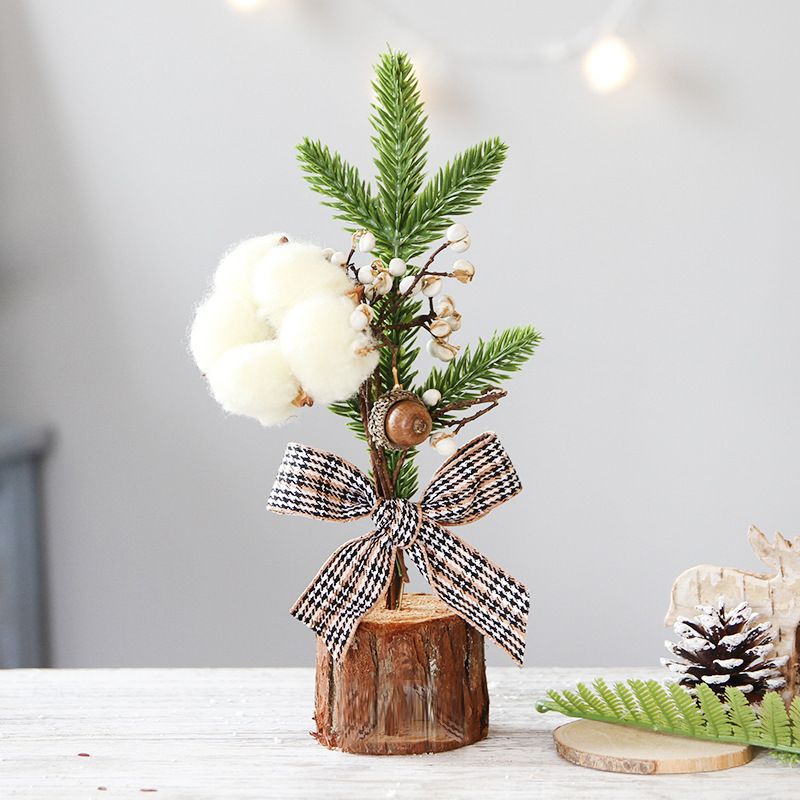 Desktop Mini Christmas Tree 25cm, Burlap Bow with Pinecone Base, Lightweight & Versatile, Brightens Office and Home Holiday Atmosphere (Red Berry Style)