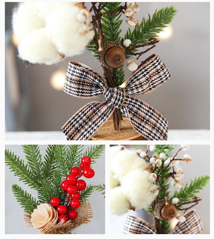 Desktop Mini Christmas Tree 25cm, Burlap Bow with Pinecone Base, Lightweight & Versatile, Brightens Office and Home Holiday Atmosphere (Red Berry Style)