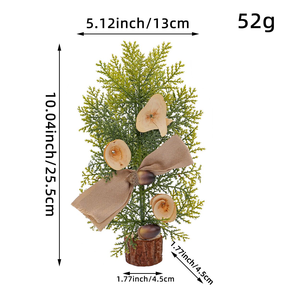 Desktop Mini Christmas Tree 25cm, Burlap Bow with Pinecone Base, Lightweight & Versatile, Brightens Office and Home Holiday Atmosphere (Pine Needle Style)