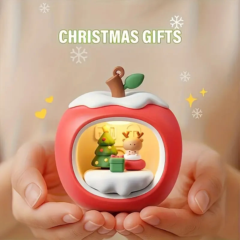 Christmas Apple House Atmosphere Night Light, 3-Level Dimming Warm Glow, Little Deer Snowy Fairy Tale Lamp