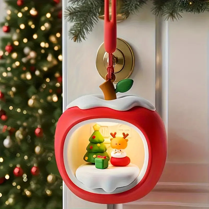 Christmas Apple House Atmosphere Night Light, 3-Level Dimming Warm Glow, Little Deer Snowy Fairy Tale Lamp