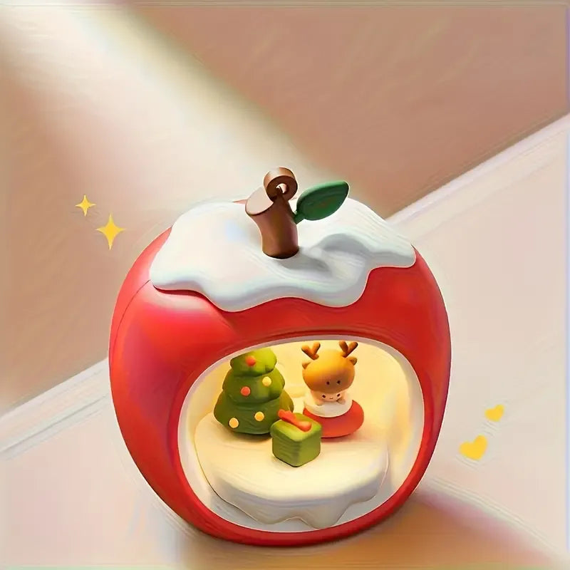 Christmas Apple House Atmosphere Night Light, 3-Level Dimming Warm Glow, Little Deer Snowy Fairy Tale Lamp