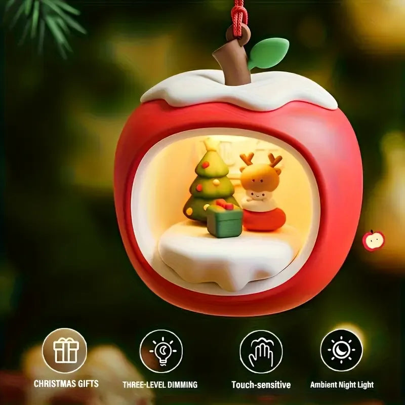 Christmas Apple House Atmosphere Night Light, 3-Level Dimming Warm Glow, Little Deer Snowy Fairy Tale Lamp