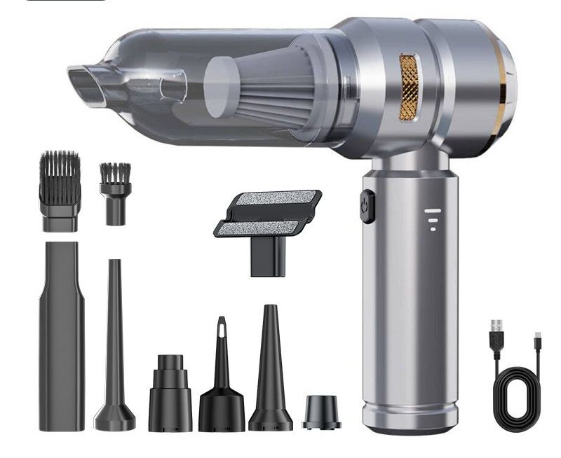Portable Cordless Vacuum, 4-in-1 Suction/Blow/Inflate/Deflate, Car & Home Multi-Functional Cleaner, Strong Powerful Suction(Silver purple)