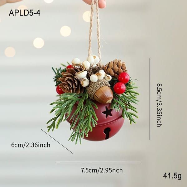 Elegant Vintage Metal Christmas Bell Floral Decor, Red Gold Tone Holiday Scene Ornament APLD5-4