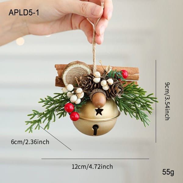 Elegant Vintage Metal Christmas Bell Floral Decor, Red Gold Tone Holiday Scene Ornament APLD5-1
