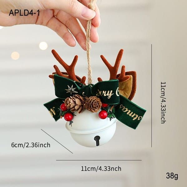 Elegant Vintage Metal Christmas Bell Floral Decor, Red Gold Tone Holiday Scene Ornament APLD4-4
