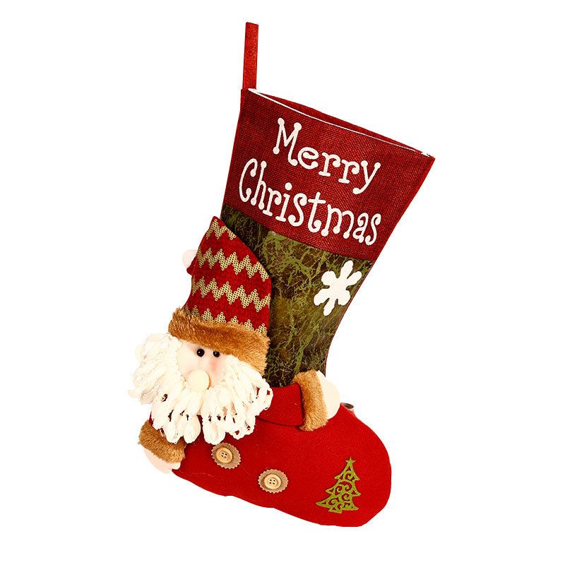 Christmas Plush Decorative Stockings, Exquisite Patchwork Craft, Fill Them with Fairy Tales and Surprise Gifts (Button Santa)