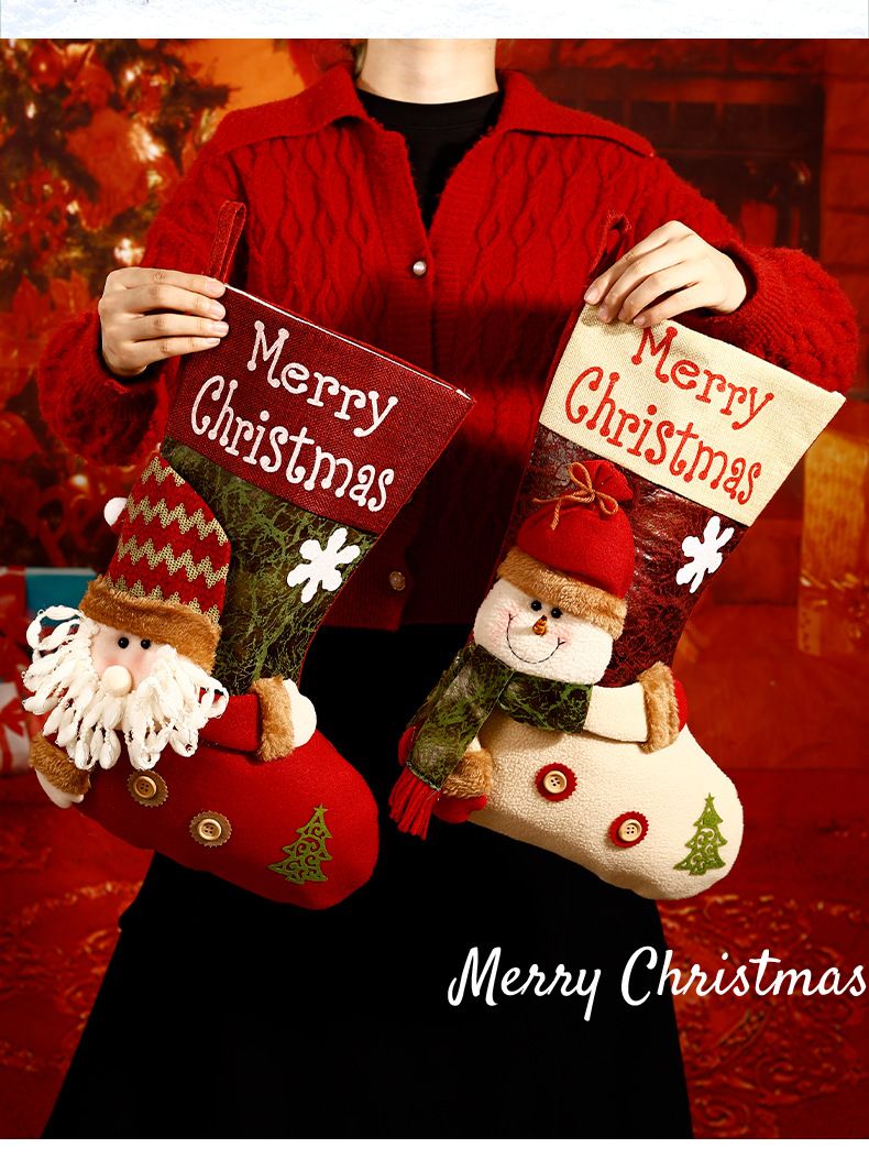 Christmas Plush Decorative Stockings, Exquisite Patchwork Craft, Fill Them with Fairy Tales and Surprise Gifts (Plaid Hat Santa)