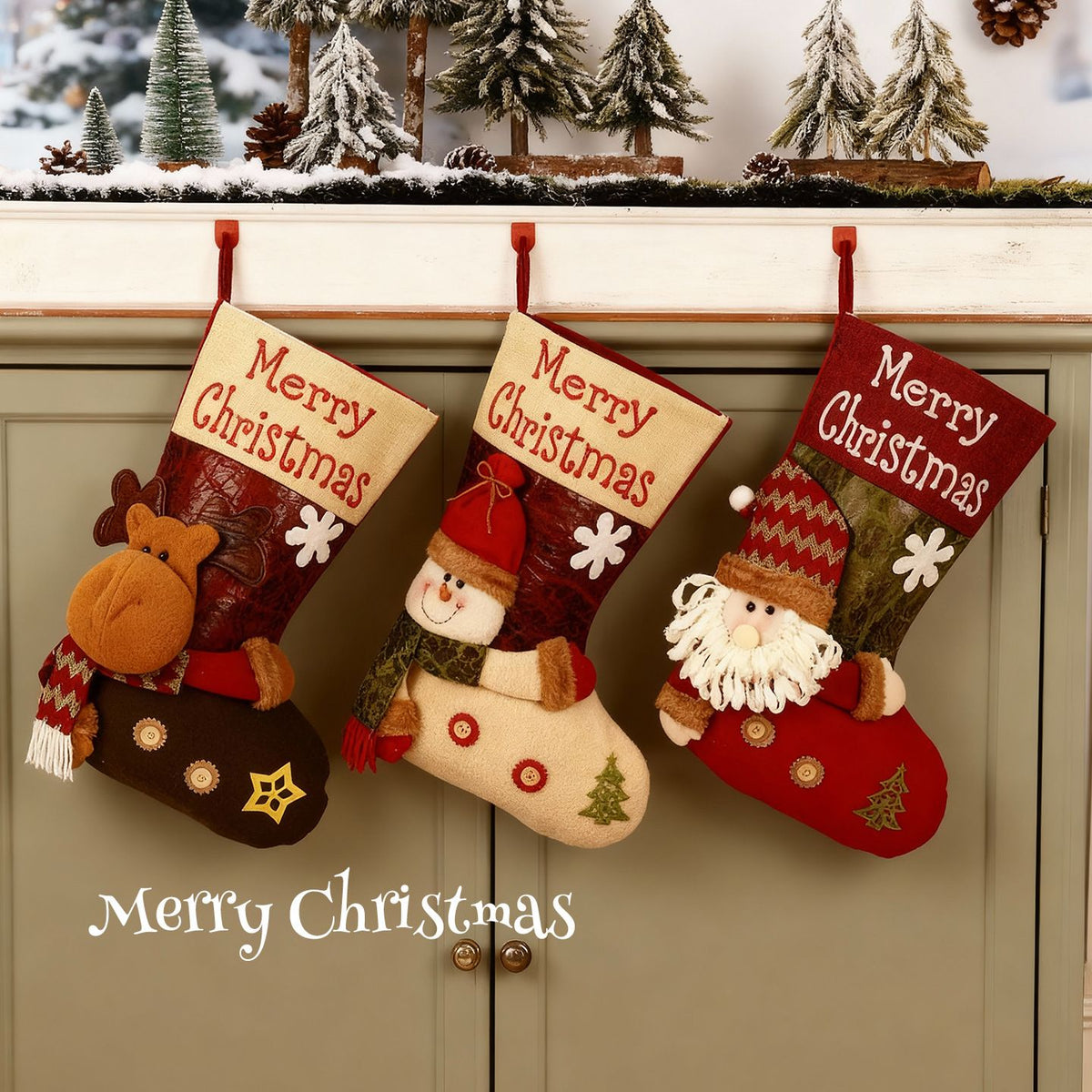 Christmas Plush Decorative Stockings, Exquisite Patchwork Craft, Fill Them with Fairy Tales and Surprise Gifts (Plaid Hat Santa)