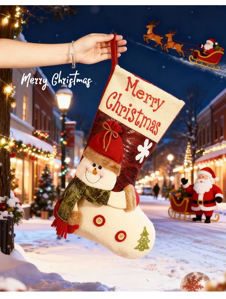 Christmas Plush Decorative Stockings, Exquisite Patchwork Craft, Fill Them with Fairy Tales and Surprise Gifts (Plaid Hat Reindeer)