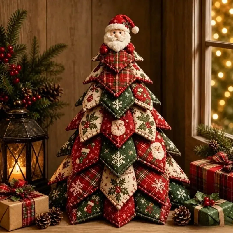 DIY 3D Quilted Fabric Patchwork Christmas Tree Kit, 3D Handmade Sewing Craft with Instructions, Beginner Friendly, Vintage Festive Tabletop Decor Gift/the Santa Claus