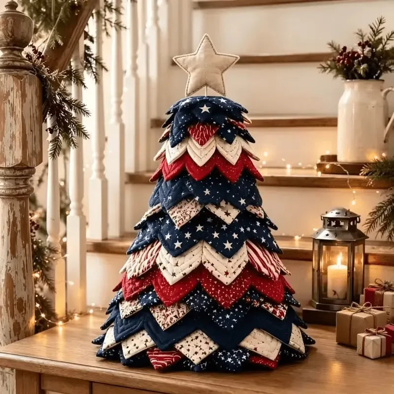 DIY 3D Quilted Fabric Patchwork Christmas Tree Kit, 3D Handmade Sewing Craft with Instructions, Beginner Friendly, Vintage Festive Tabletop Decor Gift/star