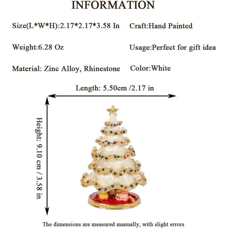 Enamel Christmas Tree Jewelry Box – Rhinestone & Pearl Luxe Desk Decor, Ring & Earring Storage, Perfect for Christmas, Birthdays, Housewarmings, Ideal Gift for Her/white