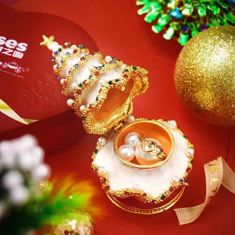 Enamel Christmas Tree Jewelry Box – Rhinestone & Pearl Luxe Desk Decor, Ring & Earring Storag. Perfect for Christmas, Birthdays, Housewarmings, Ideal Gift for Her/pink