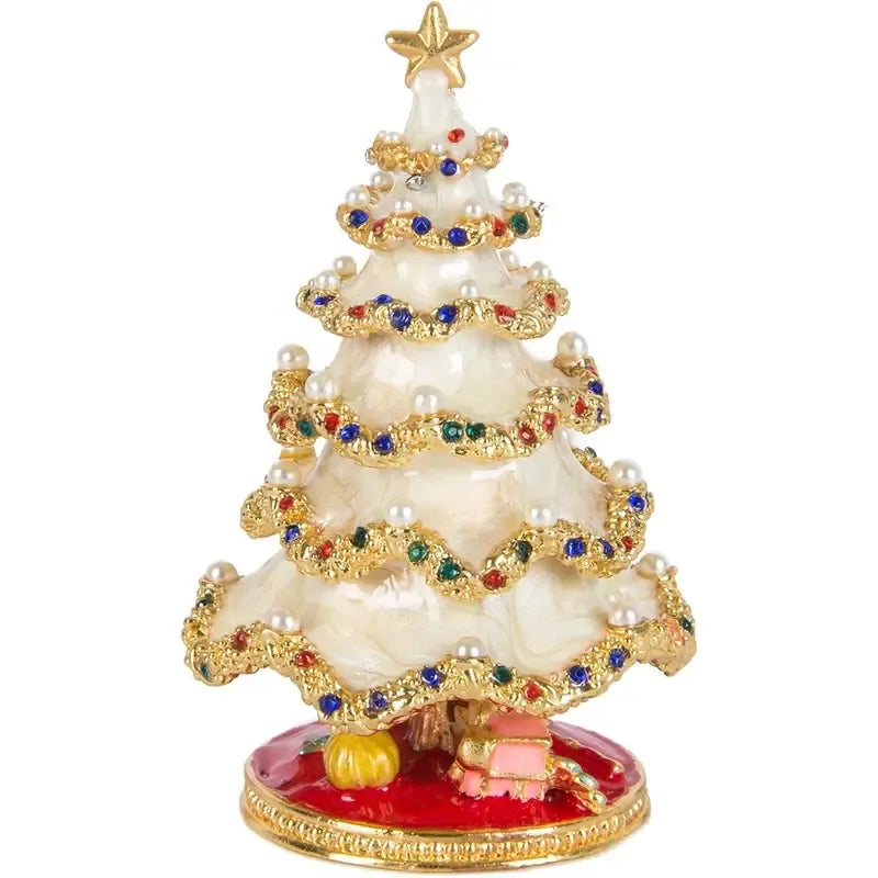 Enamel Christmas Tree Jewelry Box – Rhinestone & Pearl Luxe Desk Decor, Ring & Earring Storage, Perfect for Christmas, Birthdays, Housewarmings, Ideal Gift for Her/green