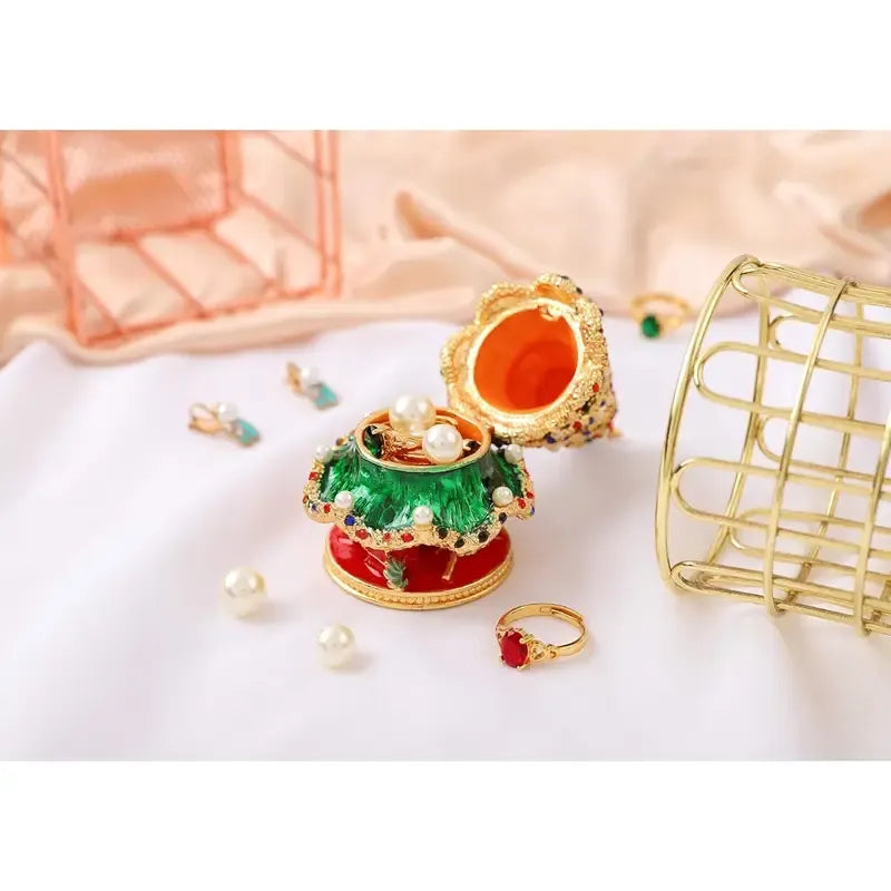 Enamel Christmas Tree Jewelry Box – Rhinestone & Pearl Luxe Desk Decor, Ring & Earring Storage, Perfect for Christmas, Birthdays, Housewarmings, Ideal Gift for Her/green