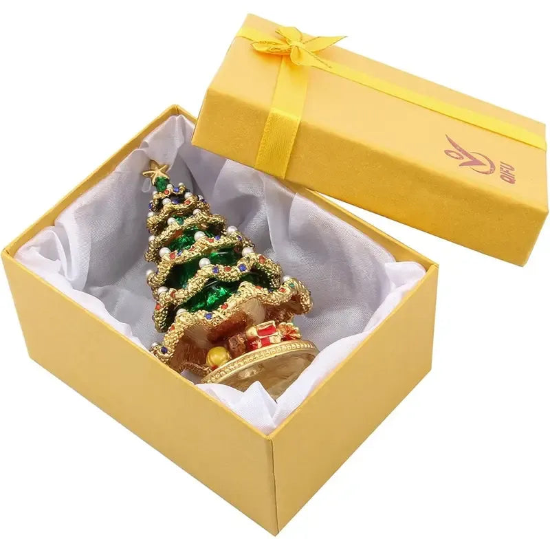 Enamel Christmas Tree Jewelry Box – Rhinestone & Pearl Luxe Desk Decor, Ring & Earring Storage, Perfect for Christmas, Birthdays, Housewarmings, Ideal Gift for Her/green