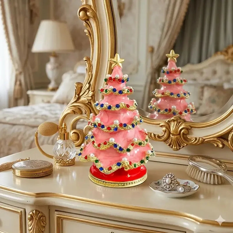 Enamel Christmas Tree Jewelry Box – Rhinestone & Pearl Luxe Desk Decor, Ring & Earring Storage, Perfect for Christmas, Birthdays, Housewarmings, Ideal Gift for Her/green