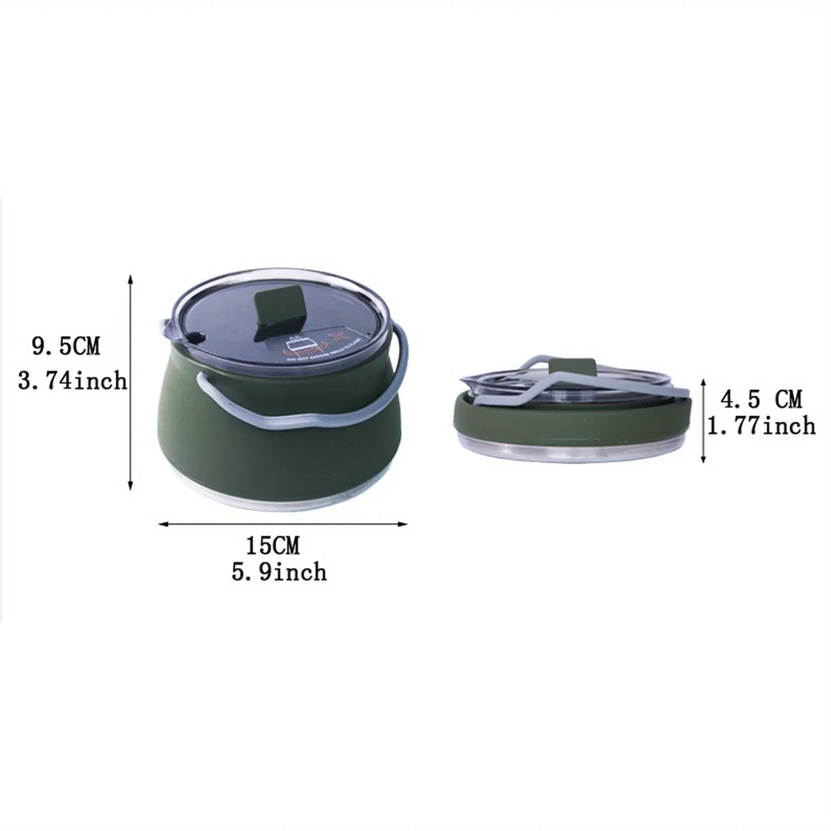 Food-Grade Silicone Collapsible Kettle | Ultra-Light Portable Cookware for Outdoor Travel, Camping, Hiking & Road Trips(Dark green)