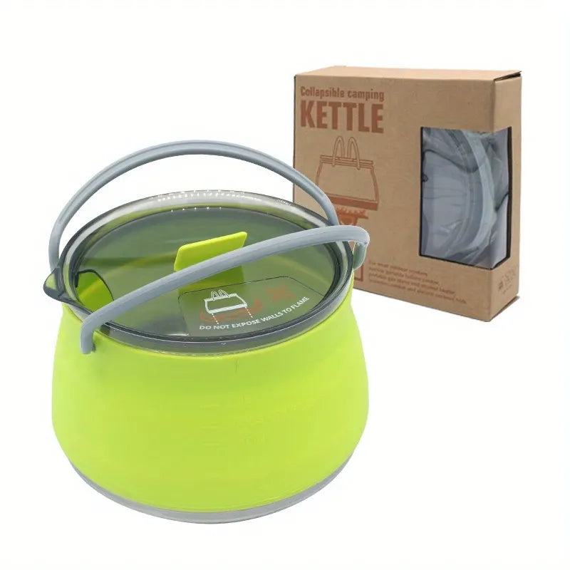 Food-Grade Silicone Collapsible Kettle | Ultra-Light Portable Cookware for Outdoor Travel, Camping, Hiking & Road Trips(Dark green)