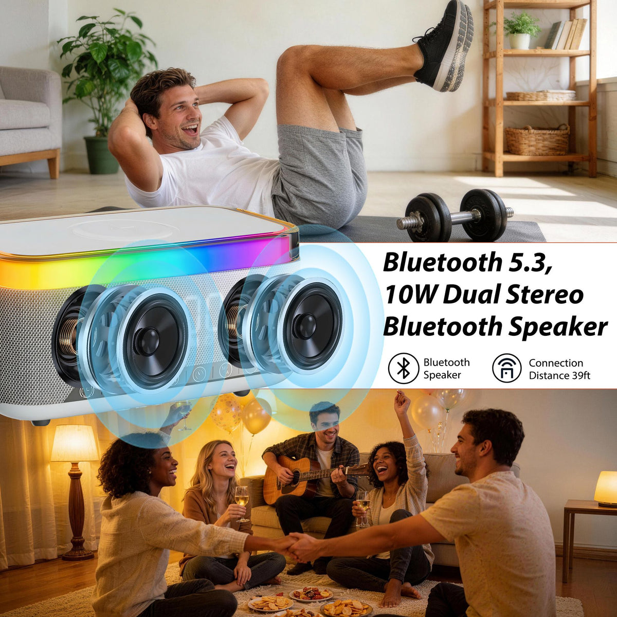 15W Fast Wireless Charging Alarm Clock with Bluetooth Speaker, White Noise Mochine & RGB Night Light, 6-in-1 Digital Bedside Alarm Clock Radio for Bedroom, Grey
