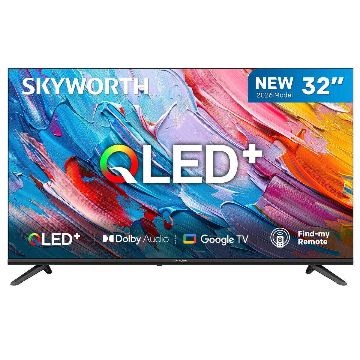 SKYWORTH Q5600H 32''-QLED+ Smart Google TV, HD, HDR10 HLG, Find-My Remote, Dolby Audio, Screen Casting, Bezel Less Design, Voice Control