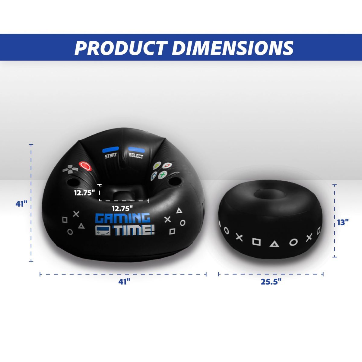 Inflatable Gaming Chair for Kids & Teens with Cup Holders and Side Pocket - This Air Bean Bag Game Chair is The Perfect Furniture for Gamer Room Décor (Gaming Time with Ottoman)