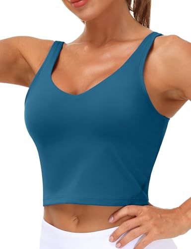 Longline Sports Bra for Yoga, Running & Fitness Activities with Medium Support, L (Teal)