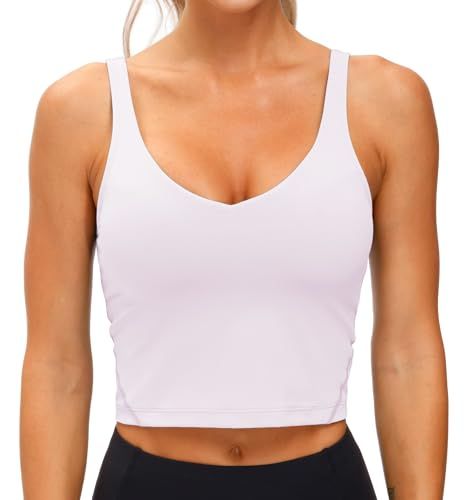 Women's Crop Tank Sports Bra for Yoga, Running, Gym Workouts & Low-Impact Activities, XL (White)