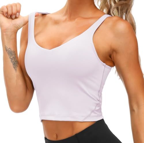 Women's Crop Tank Sports Bra for Yoga, Running, Gym Workouts & Low-Impact Activities, XL (White)