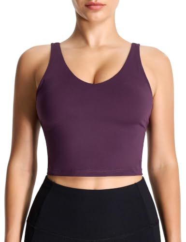 Longline Sports Bra for Yoga, Running, Gym Workouts & Low to Medium Impact Activities, L (Purple)