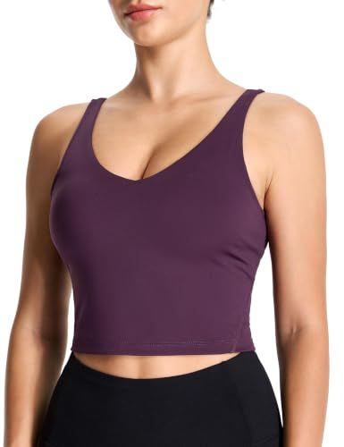 Longline Sports Bra for Yoga, Running, Gym Workouts & Low to Medium Impact Activities, L (Purple)
