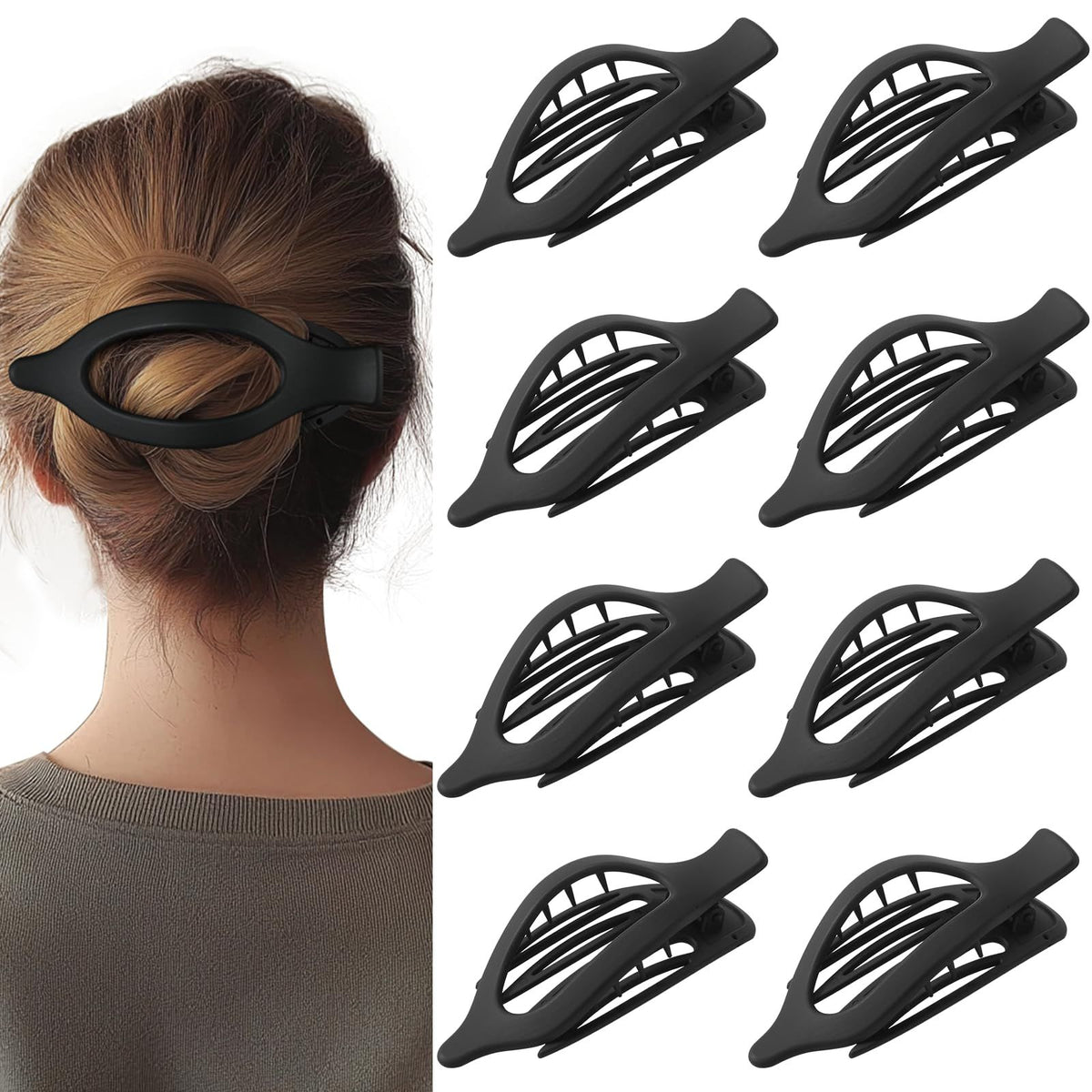 8 Pack Large Flat Hair Clips - Ideal for Daily Styling, Gatherings, and Special Occasions (black)