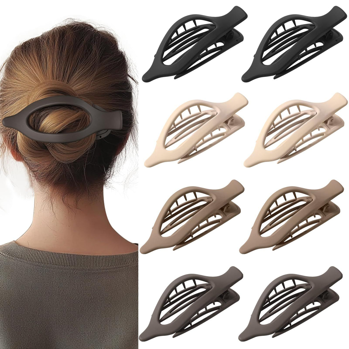 8-Pack Large Matte Hair Clips for Thick & Thin Hair, Perfect for Working, Yoga, Running & Daily Tasks (Dark Brown)