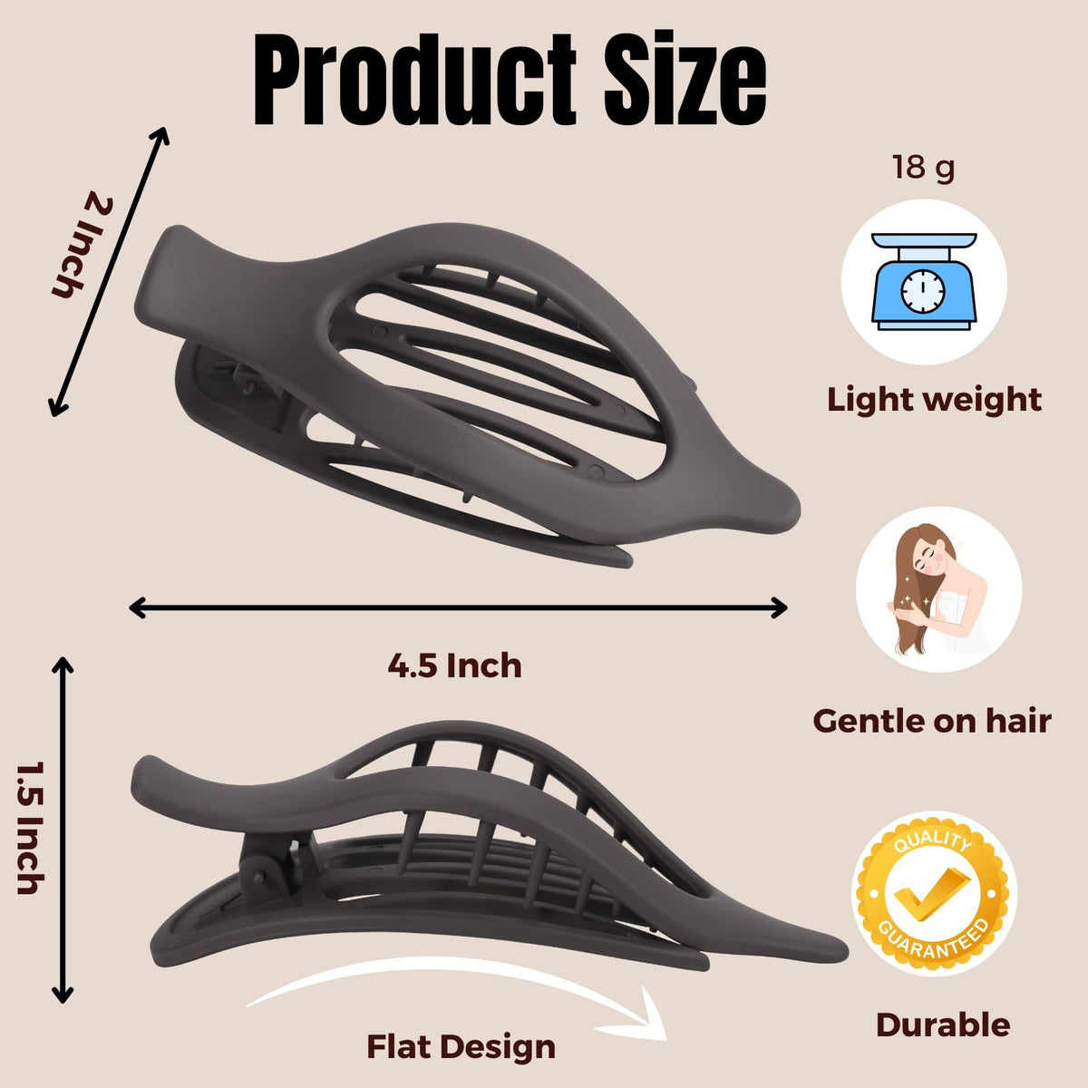 8-Pack Large Matte Hair Clips for Thick & Thin Hair, Perfect for Working, Yoga, Running & Daily Tasks (Dark Brown)