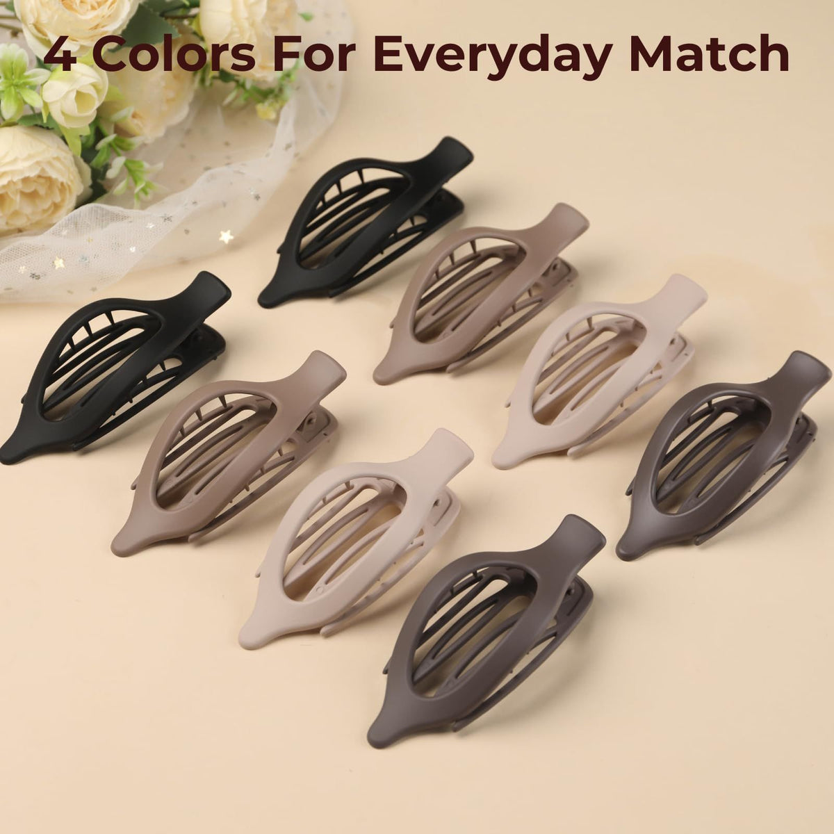 8-Pack Large Matte Hair Clips for Thick & Thin Hair, Perfect for Working, Yoga, Running & Daily Tasks (Dark Brown)