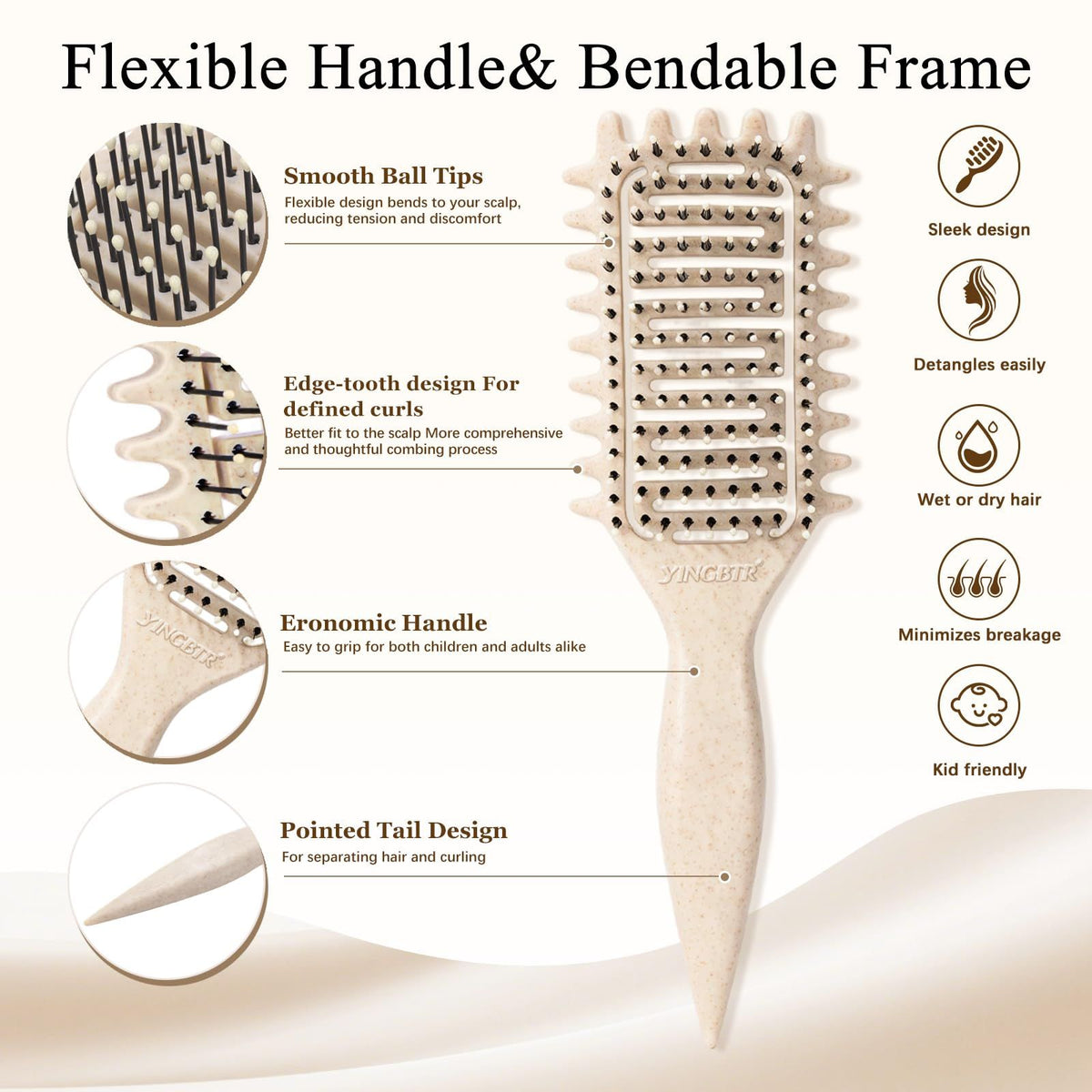 Detangling Vent Hair Brush for Styling Wet & Dry Hair, Defining Curls & Smooth Finishes (Light Beige)