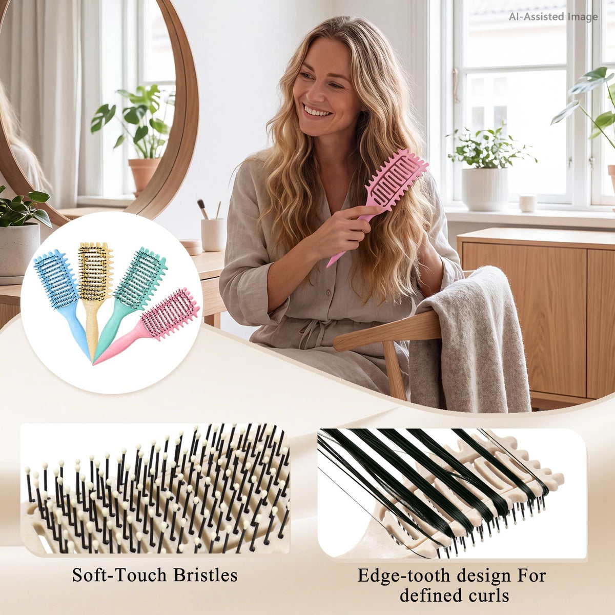 Detangling Vent Hair Brush for Styling Wet & Dry Hair, Defining Curls & Smooth Finishes (Light Beige)