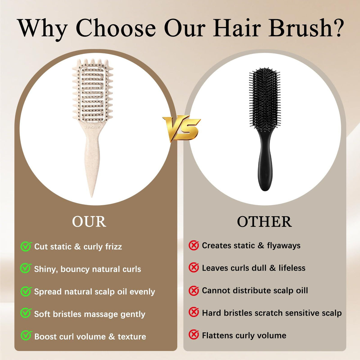Detangling Vent Hair Brush for Styling Wet & Dry Hair, Defining Curls & Smooth Finishes (Light Beige)