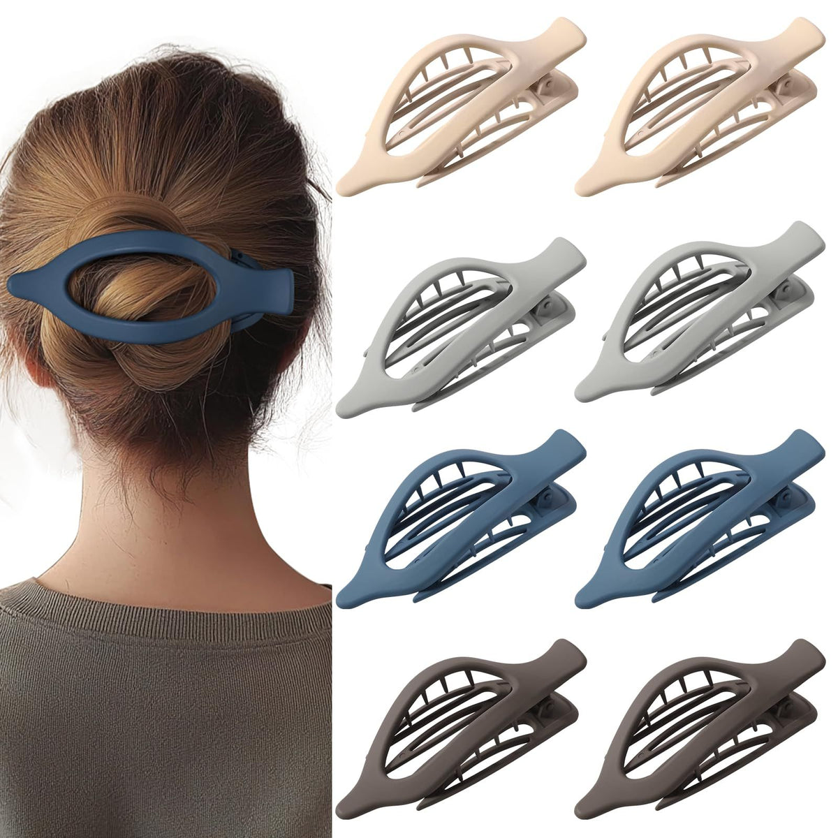 8-Pack Large Non-Slip Matte Hair Clips for Women, Ideal for Work, Daily Wear, Yoga, and Household Tasks (matte dark gray)