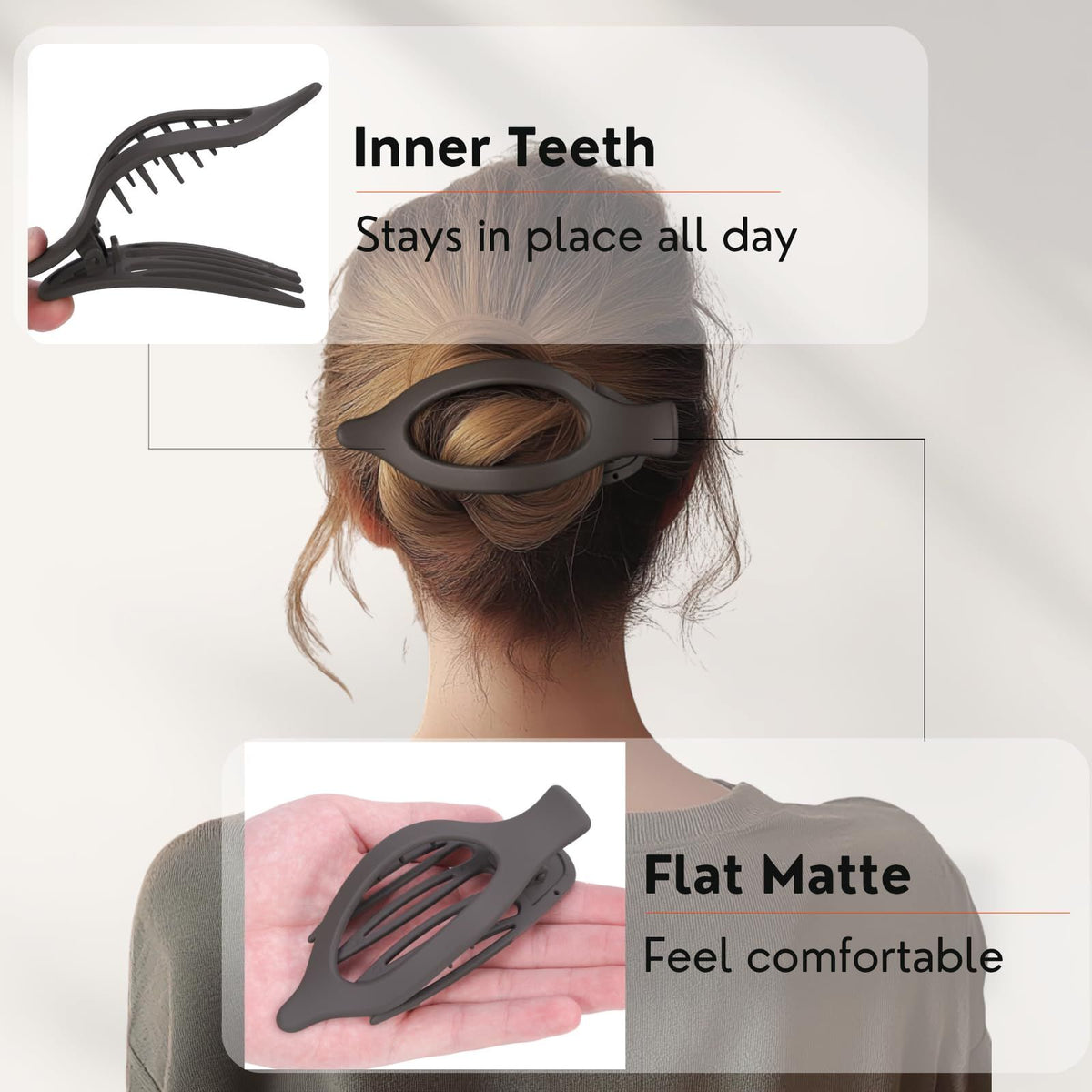 8-Pack Large Non-Slip Matte Hair Clips for Women, Ideal for Work, Daily Wear, Yoga, and Household Tasks (matte dark gray)