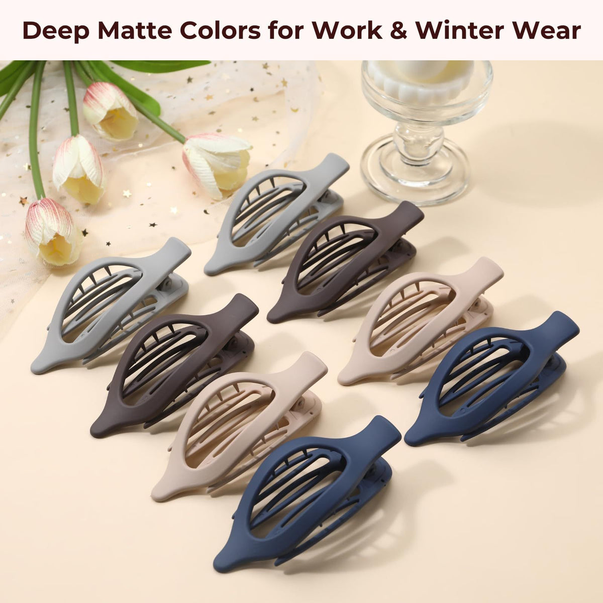8-Pack Large Non-Slip Matte Hair Clips for Women, Ideal for Work, Daily Wear, Yoga, and Household Tasks (matte dark gray)