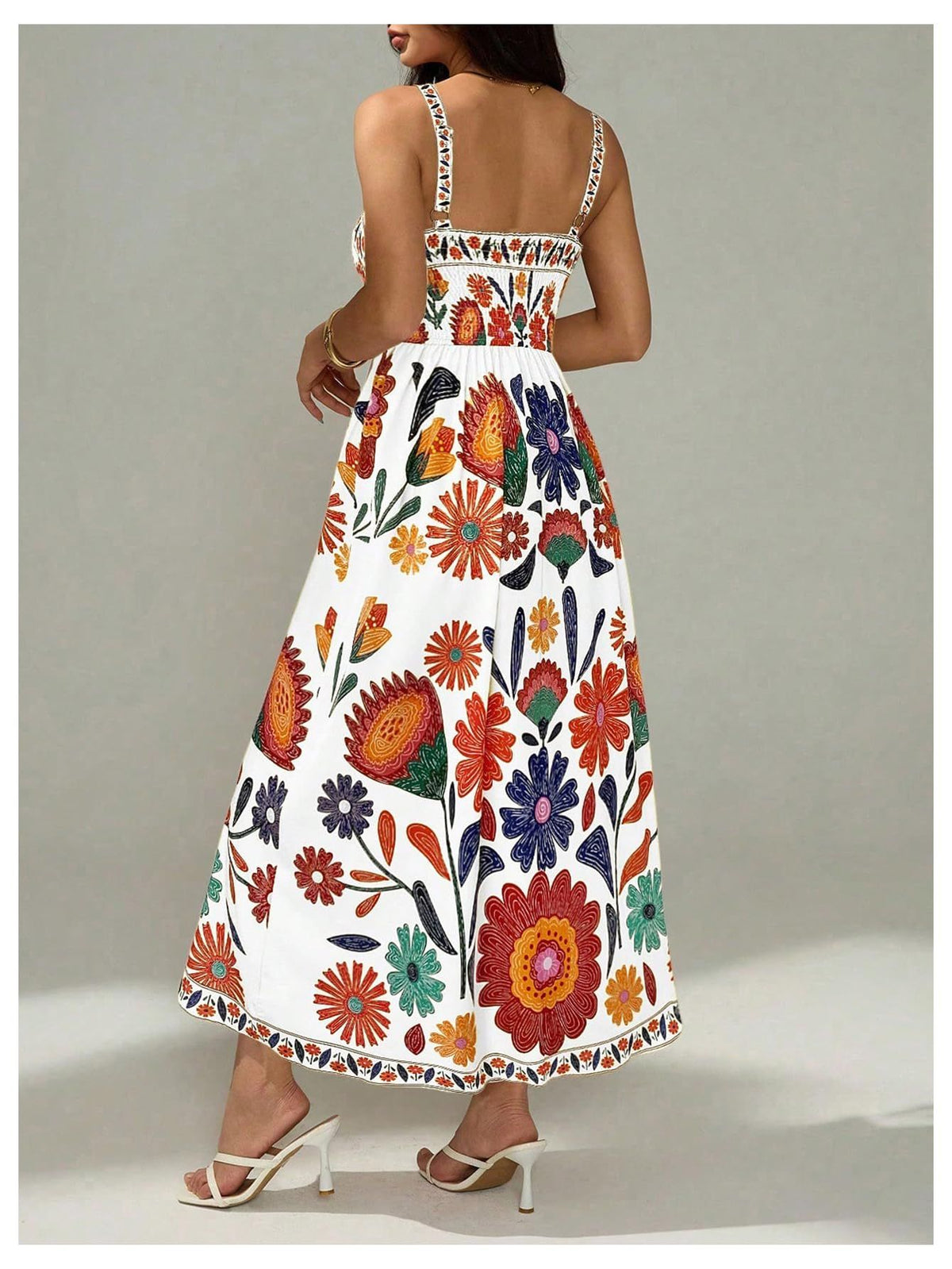 Women’s Floral Print Midi Dress for Summer Vacation, Cruise, Resort, and Beach Days, S (Brick Red)