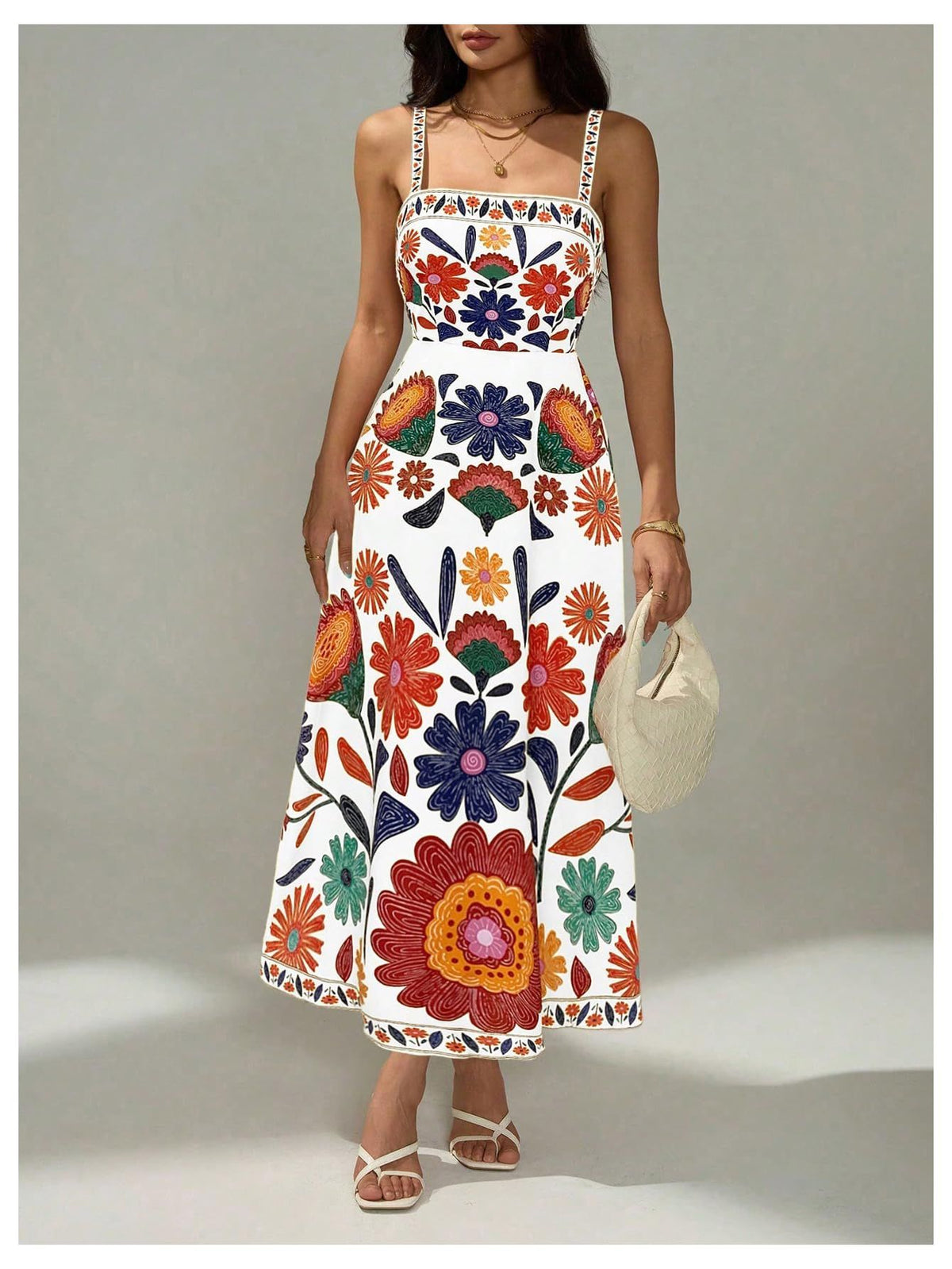 Women’s Floral Print Midi Dress for Summer Vacation, Cruise, Resort, and Beach Days, S (Brick Red)