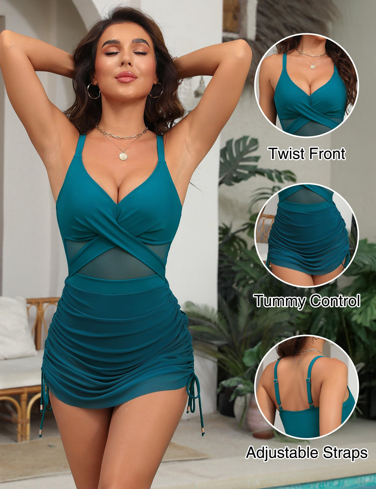 One-piece Swimdress for Beach Getaways, Pool Parties & Water Activities, M (Teal)