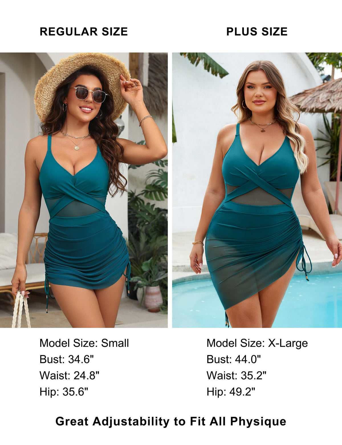 One-piece Swimdress for Beach Getaways, Pool Parties & Water Activities, M (Teal)