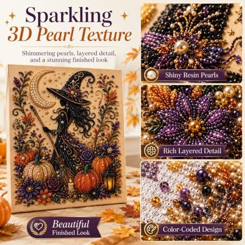 Spooky-Cute Halloween Diamond Art Craft Kit, DIY for Home Decor & Gifting (Orange, Black, Purple)