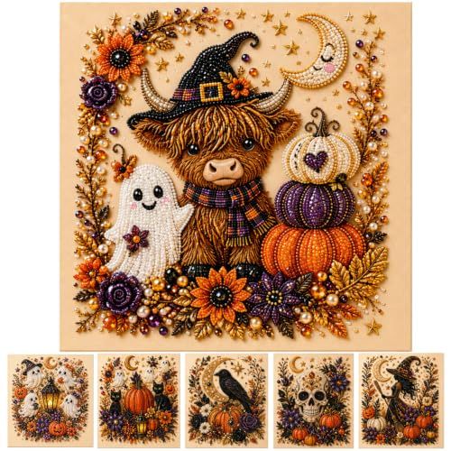 Spooky Cute Diamond Painting Kit for Halloween Home Decor DIY Wall Art for Beginners (Orange)