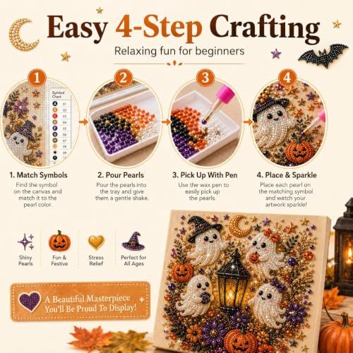 Spooky Cute Halloween 3D Diamond Painting Set for Home Decor & DIY Gifting (Purple, Orange, Black, Beige)